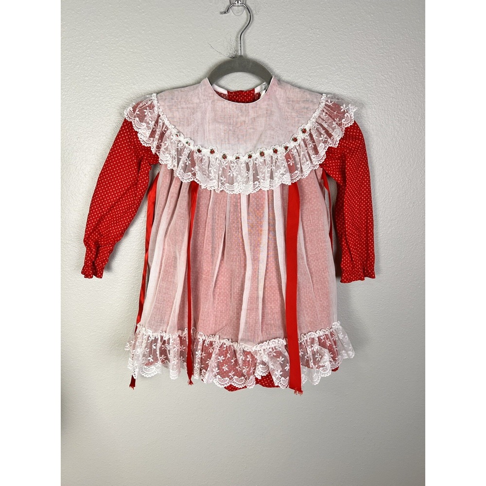 Vintage‎ Peaches N Cream Christmas Long Sleeve Dress Sz 6 Made in the USA